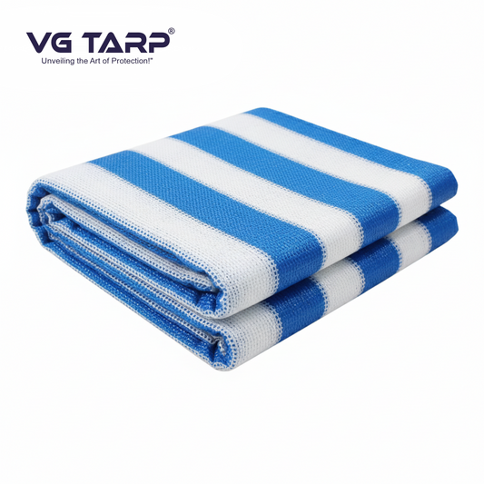 VG TARP Blue & White Shade Net with Eyelets – 90% Sun Protection, UV-Resistant Heavy-Duty Shade Cloth for Gardens, Plants & Greenhouses